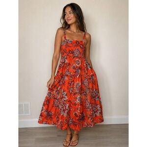 Rhode x Target Orange Floral Tiered Smocked Midi Dress Womens Plus Size 1X‎